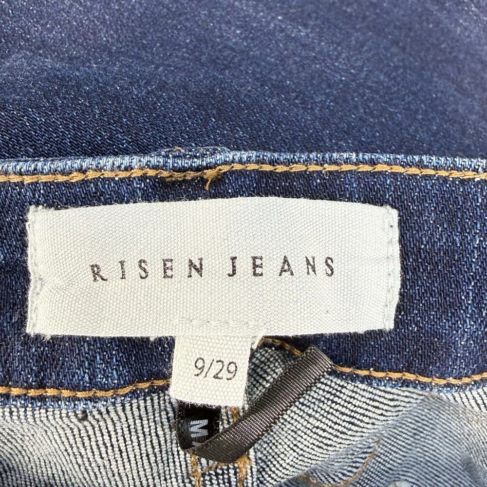 Risen Jeans Women's 9/29 Dark Blue Bootcut Raw Hem High Rise Fit EUC - Picture 6 of 14